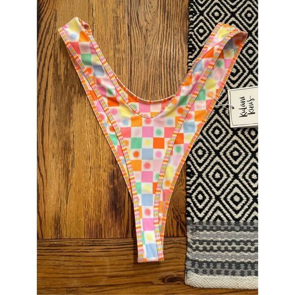 Kulani Kinis Multicolor Geometric Chase The Sun High Leg Bikini Bottom XL NWT - Picture 2 of 5
